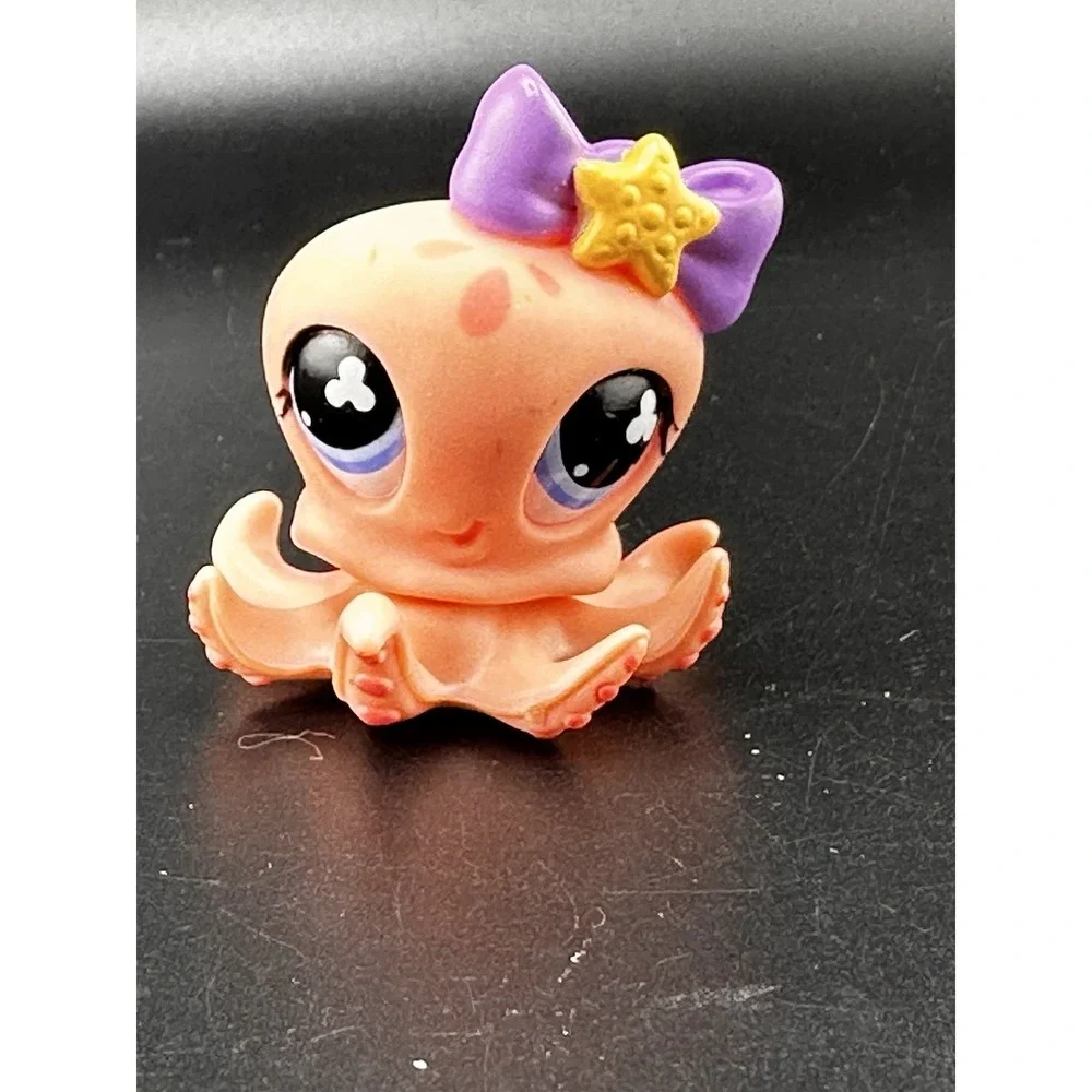 Littlest Pet Shop LPS #513 Pink Octopus with Purple Bow Blue Eyes‎ Authentic